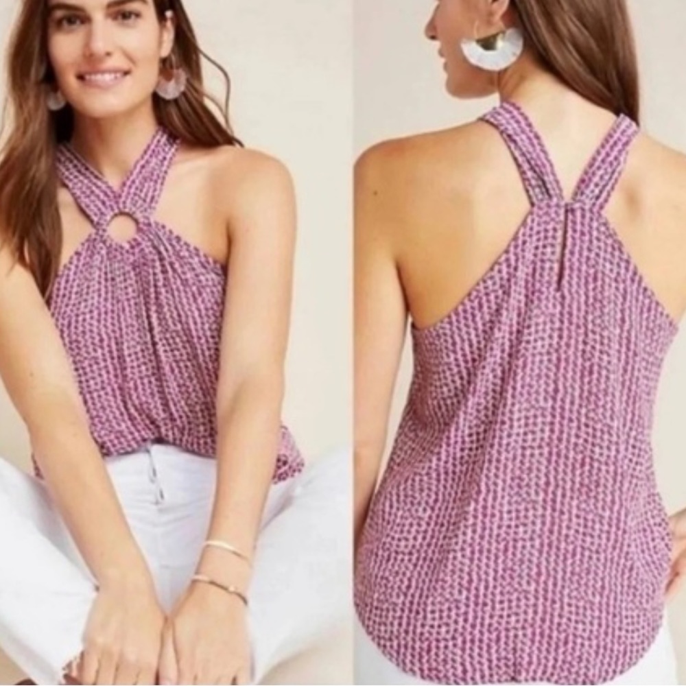 Anthropologie Maeve Purple Geometric Print Halter Top Summer Vacation Blouse 2